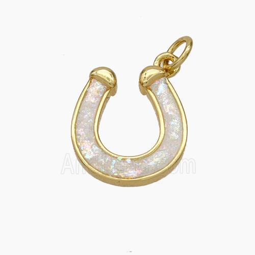 Copper Horseshoe Pendant Pave Fire Opal 18K Gold Plated