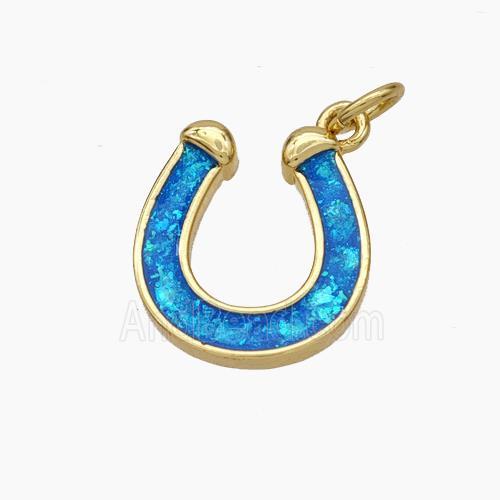 Copper Horseshoe Pendant Pave Blue Fire Opal 18K Gold Plated