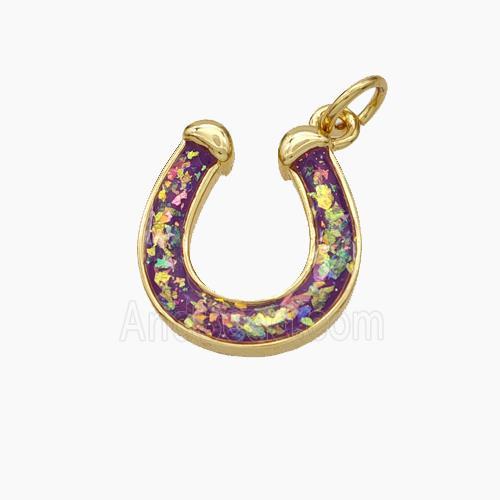Copper Horseshoe Pendant Pave Red Fire Opal 18K Gold Plated