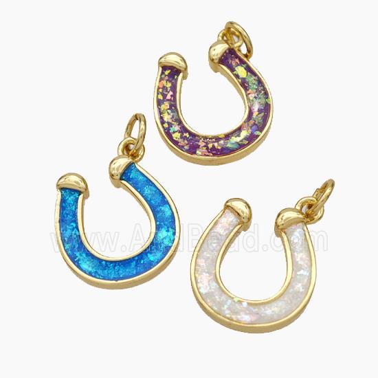 Copper Horseshoe Pendant Pave Fire Opal 18K Gold Plated Mixed