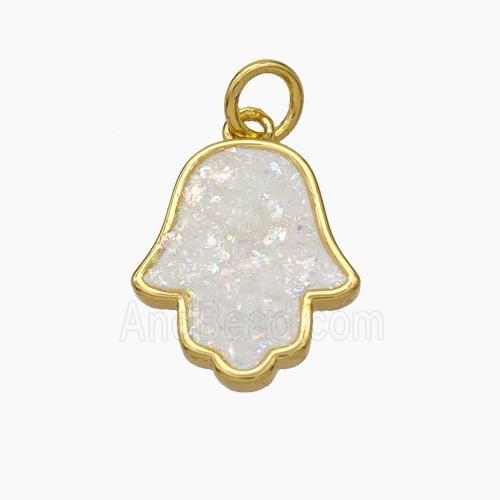 Copper Hamsahand Pendant Pave Fire Opal 18K Gold Plated