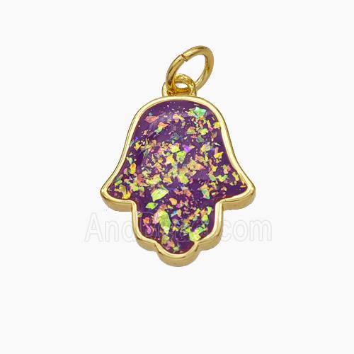 Copper Hamsahand Pendant Pave Red Fire Opal 18K Gold Plated