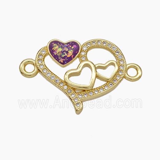 Copper Heart Connector Pave Zirconia Red Fire Opal 18K Gold Plated