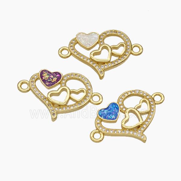 Copper Heart Connector Pave Zirconia Fire Opal 18K Gold Plated Mixed