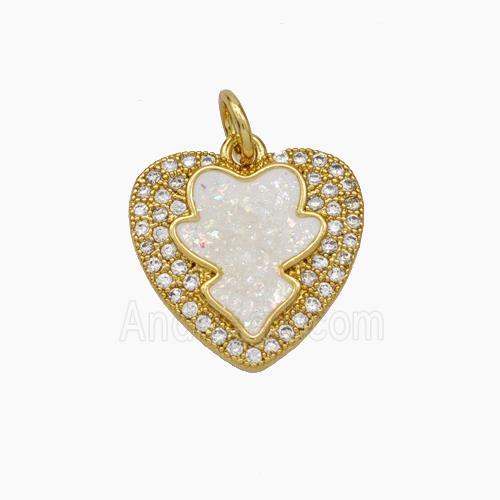 Copper Heart Pendant Pave Zirconia Fire Opal 18K Gold Plated