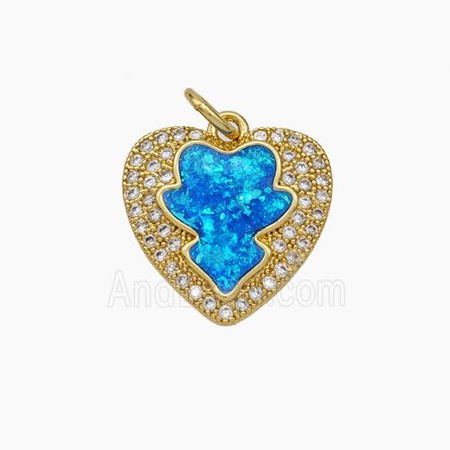 Copper Heart Pendant Pave Zirconia Blue Fire Opal 18K Gold Plated