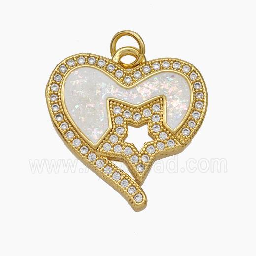 Copper Heart Pendant Pave Zirconia Fire Opal Star 18K Gold Plated
