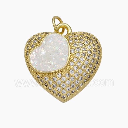 Copper Heart Pendant Pave Zirconia Fire Opal 18K Gold Plated
