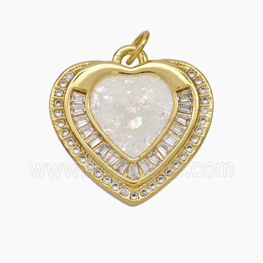 Copper Heart Pendant Pave Zirconia Fire Opal 18K Gold Plated