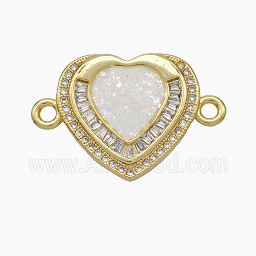 Copper Heart Connector Pave Zirconia Fire Opal 18K Gold Plated