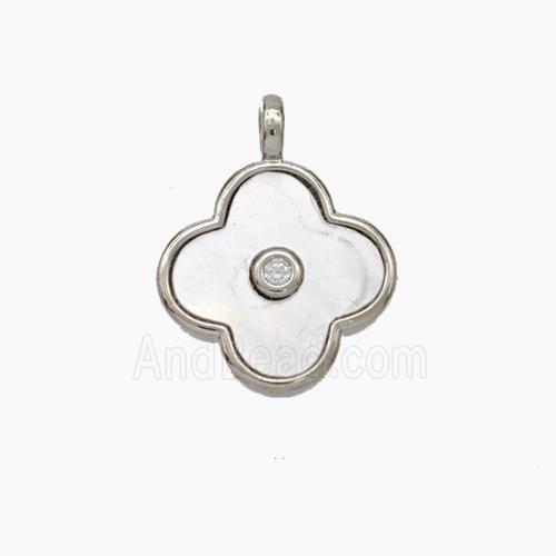 Copper Clover Pendant Pave Shell Platinum Plated