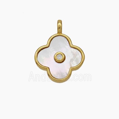 Copper Clover Pendant Pave Shell Gold Plated