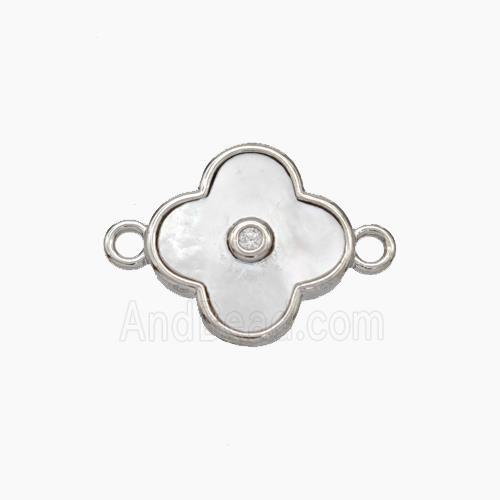 Copper Clover Connector Pave Shell Platinum Plated