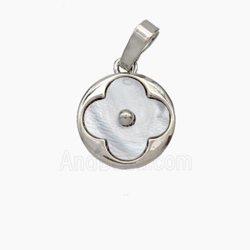 Copper Clover Pendant Pave Shell Platinum Plated