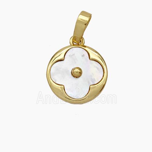 Copper Clover Pendant Pave Shell Gold Plated