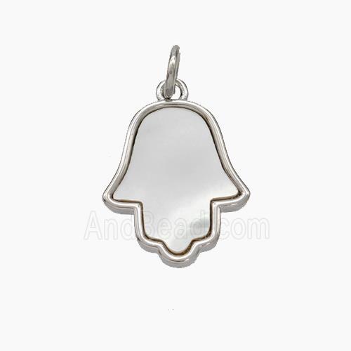 Copper Hamsahand Pendnat Pave Shell Platinum Plated