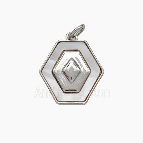 Copper Hexagon Pendant Pave Shell Platinum Plated