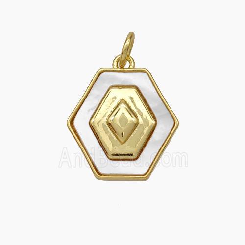 Copper Hexagon Pendant Pave Shell Gold Plated