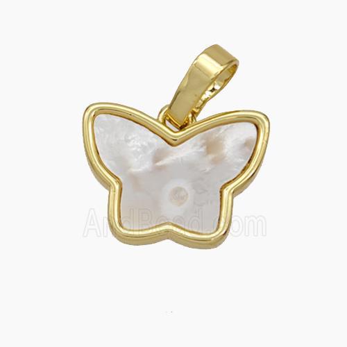 Copper Butterfly Pendant Pave Shell Gold Plated