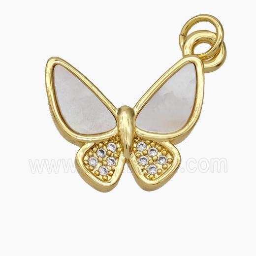 Copper Butterfly Pendant Pave Shell Zirconia Gold Plated