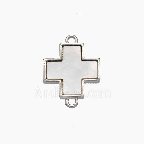 Copper Cross Connector Pave Shell Platinum Plated
