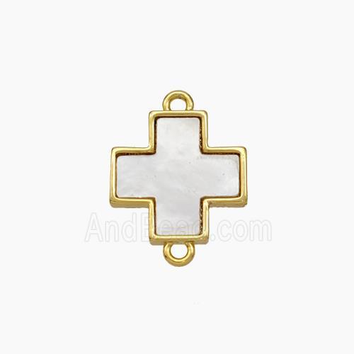 Copper Cross Connector Pave Shell Gold Plated