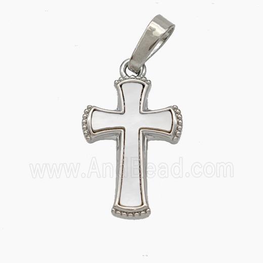 Copper Cross Pendant Pave Shell Platinum Plated