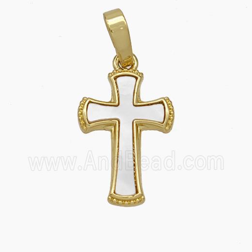 Copper Cross Pendant Pave Shell Gold Plated