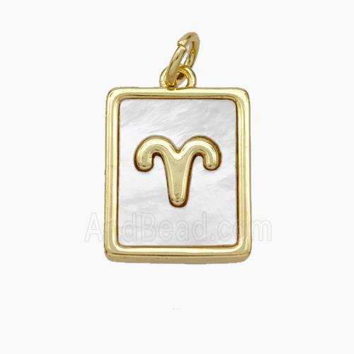 Copper Rectangle Pendant Pave Shell Zodiac Aries 18K Gold Plated