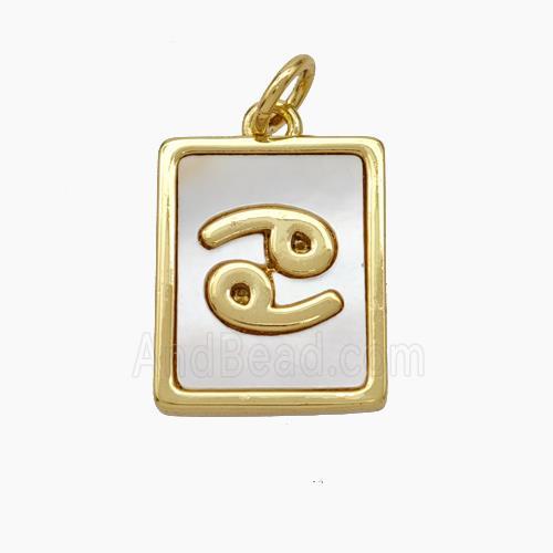 Copper Rectangle Pendant Pave Shell Zodiac Cancer 18K Gold Plated