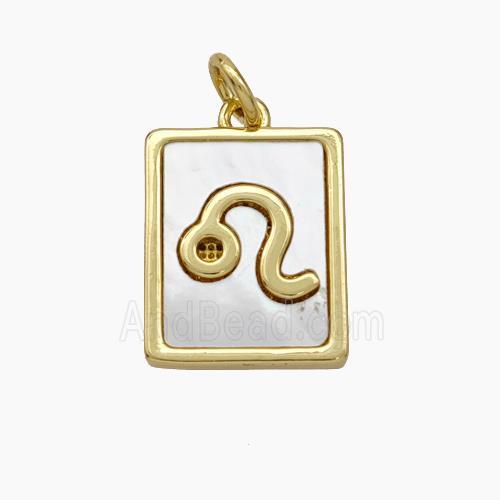 Copper Rectangle Pendant Pave Shell Zodiac Leo 18K Gold Plated