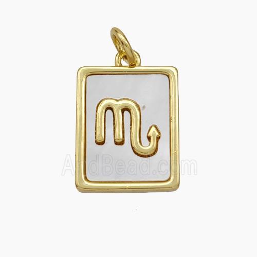 Copper Rectangle Pendant Pave Shell Zodiac Scorpio 18K Gold Plated