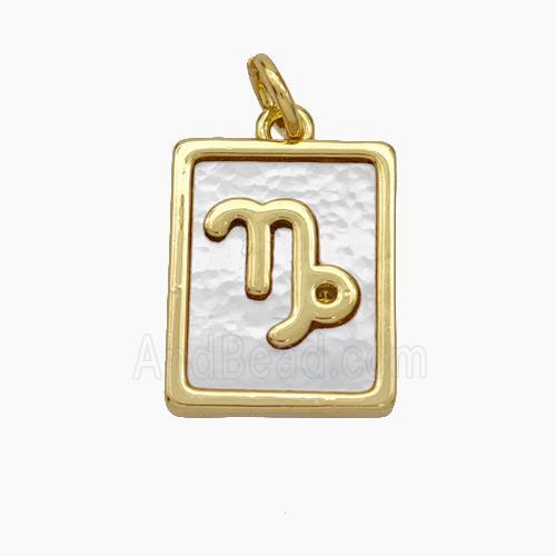 Copper Rectangle Pendant Pave Shell Zodiac Capricorn 18K Gold Plated