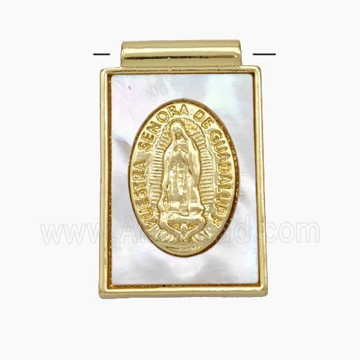 Copper Jesus Pendant Pave Shell 18K Gold Plated