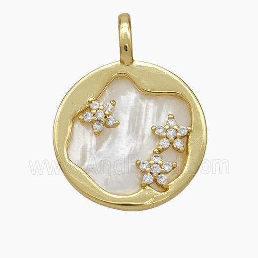 Copper Flower Pendant Pave Shell Zirconia 18K Gold Pated