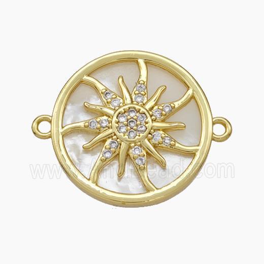 Copper Sun Connector Pave Shell Zirconia 18K Gold Pated