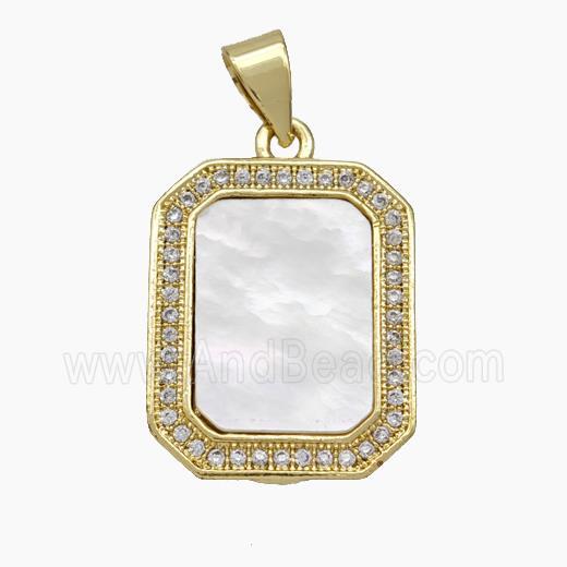 Copper Rectangle Pendant Pave Shell Zirconia 18K Gold Plated