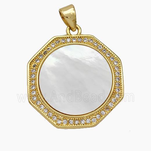 Copper Octagon Pendant Pave Shell Zirconia 18K Gold Plated