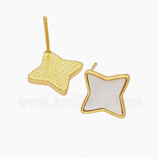 Copper Star Stud Earrings Pave Shell 18K Gold Plated