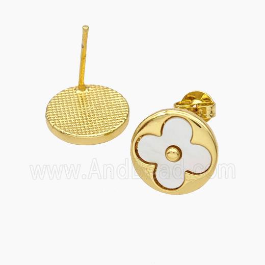 Copper Clover Stud Earrings Pave Shell 18K Gold Plated