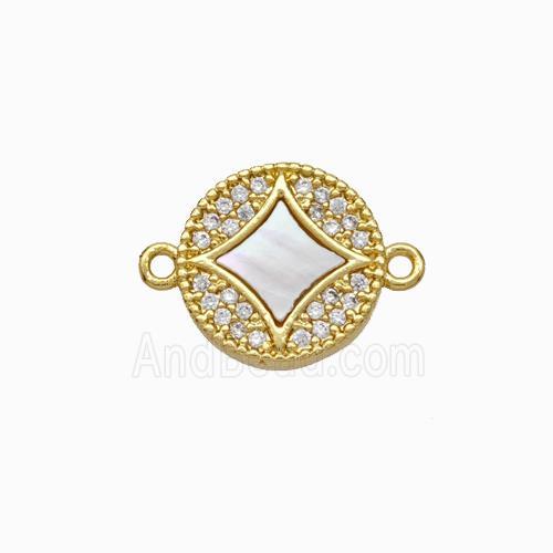 Copper Star Connector Pave Shell Zirconia Circle 18K Gold Plated
