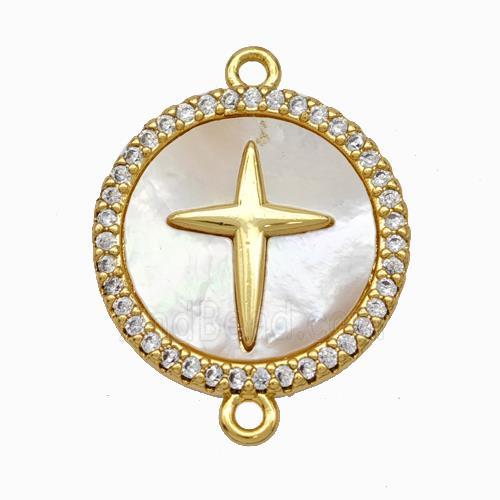 Copper Star Connector Pave Shell Zirconia 18K Gold Plated