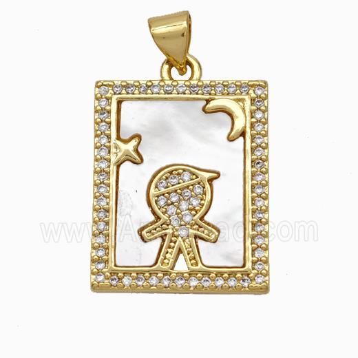Copper Tarot Card Pendant Pave Shell Zirconia Kids Boy 18K Gold Plated