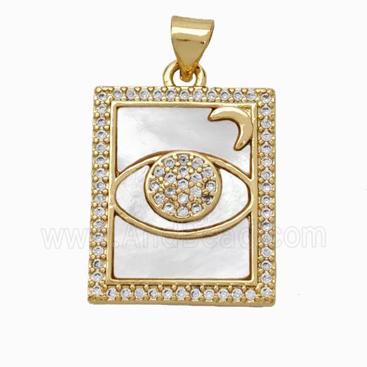 Copper Tarot Card Pendant Pave Shell Zirconia Eye Mooon 18K Gold Plated