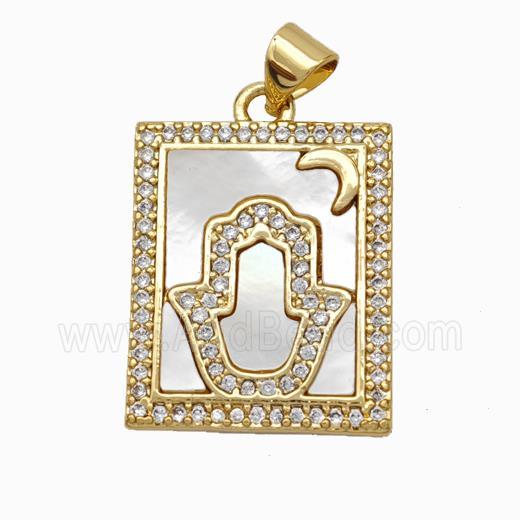 Copper Tarot Card Pendant Pave Shell Zirconia Hand Moon 18K Gold Plated