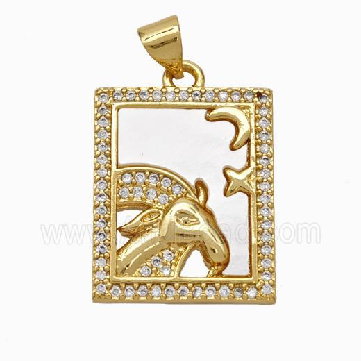Copper Tarot Card Pendant Pave Shell Zirconia Zodiac Aries 18K Gold Plated