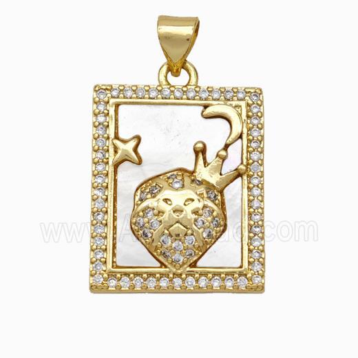 Copper Tarot Card Pendant Pave Shell Zirconia Zodiac Leo 18K Gold Plated