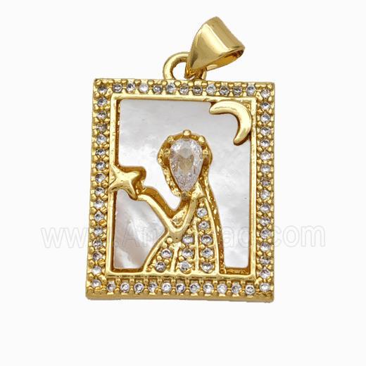 Copper Tarot Card Pendant Pave Shell Zirconia Zodiac Virgo 18K Gold Plated