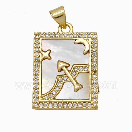 Copper Tarot Card Pendant Pave Shell Zirconia Zodiac Sagittarius 18K Gold Plated