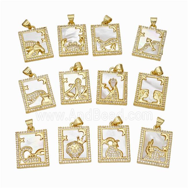 Copper Tarot Card Pendant Pave Shell Zirconia Zodiac 18K Gold Plated Mixed